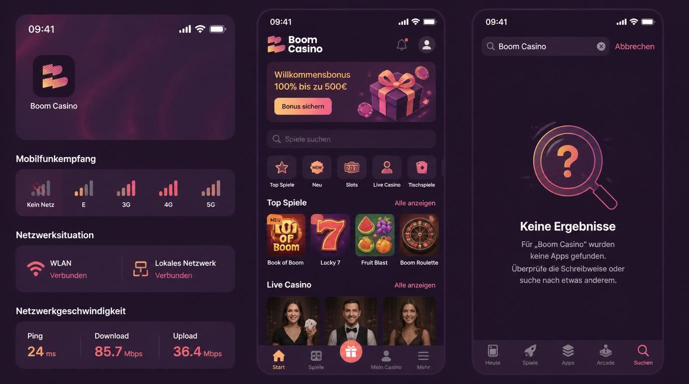 Visuelle Darstellung eines mobilen Erlebnisses – App-Suche, Netzwerk, Leistung