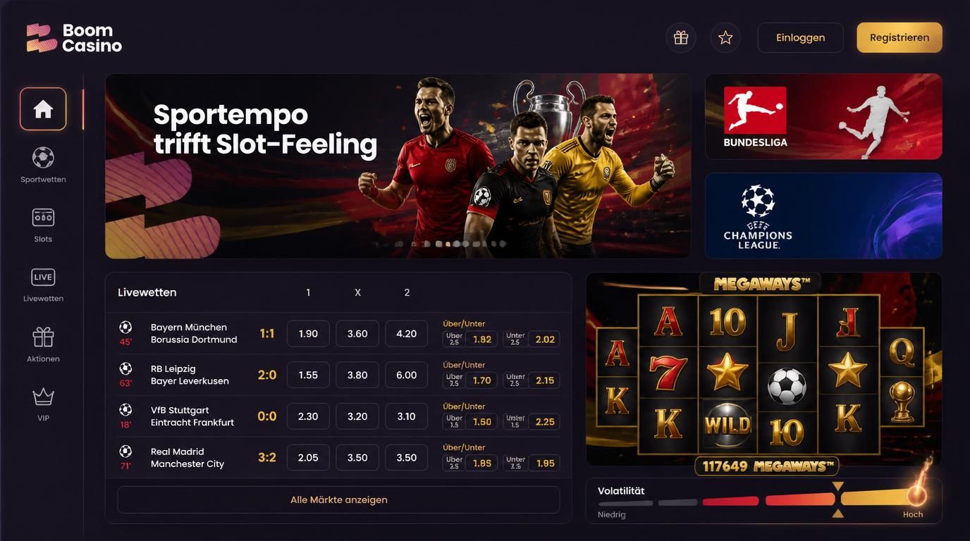 Das kombinierte Interface aus Sportwetten- und Slot-Lobby mit deutschen Lieblingsligen
