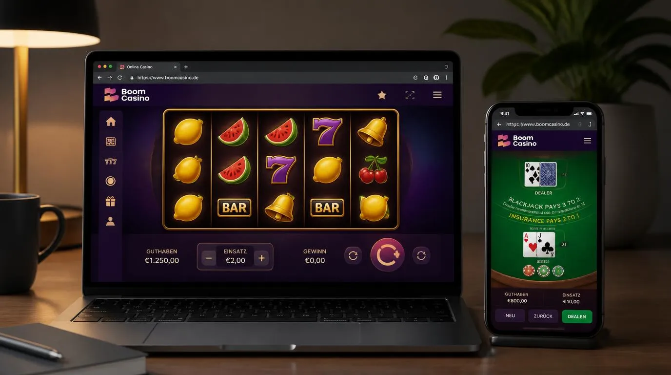 Slot und Tischspiel auf Laptop und Smartphone mit übersichtlichen Browseroberflächen